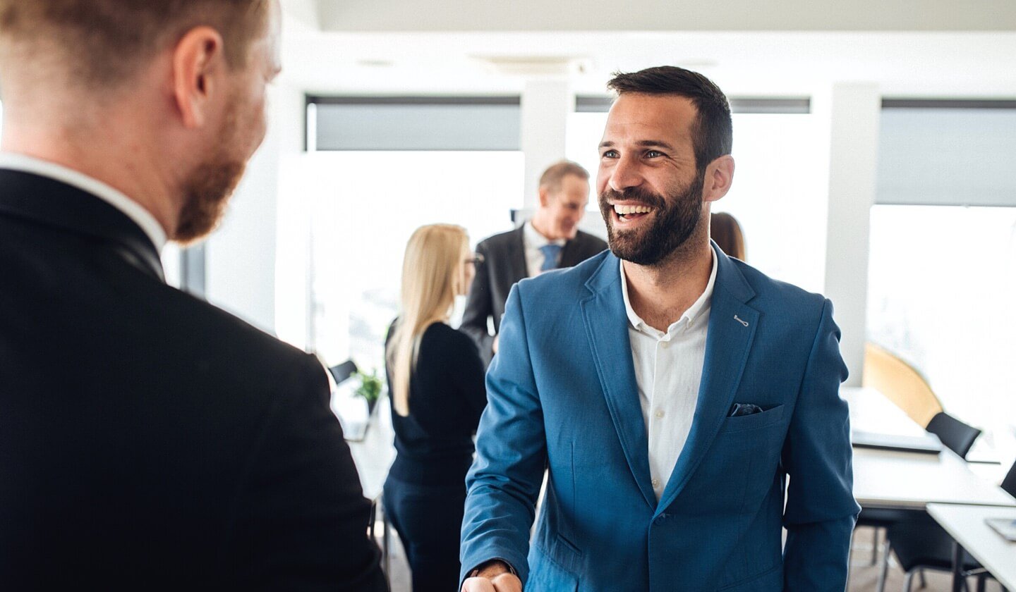 Professional man shaking hands in office with partner