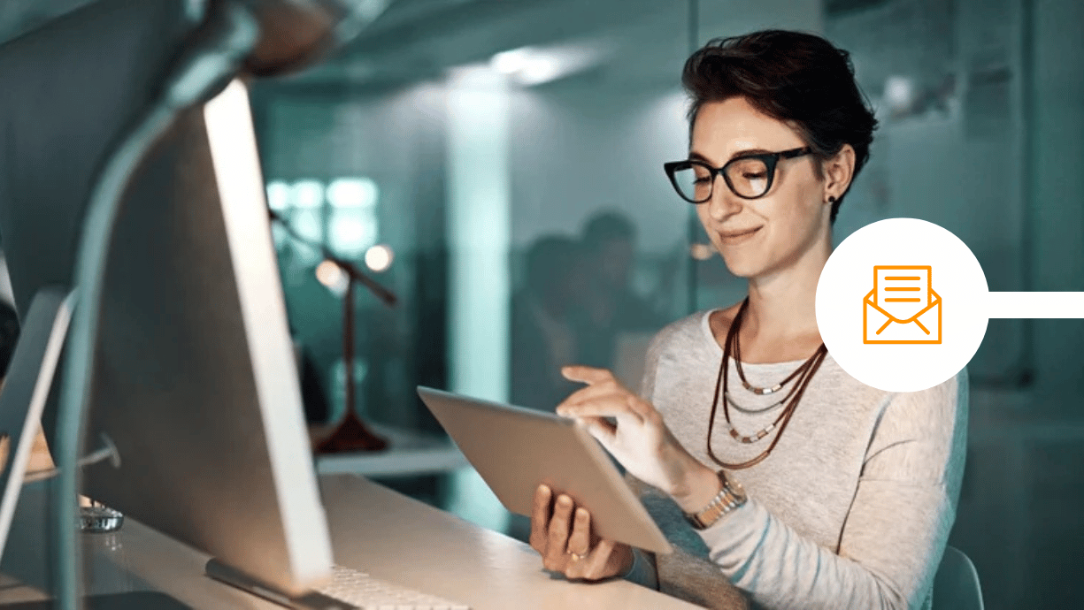 Female sending an email using her digital tablet