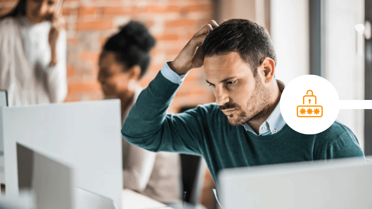 Male scratching his head after sending unencrypted email