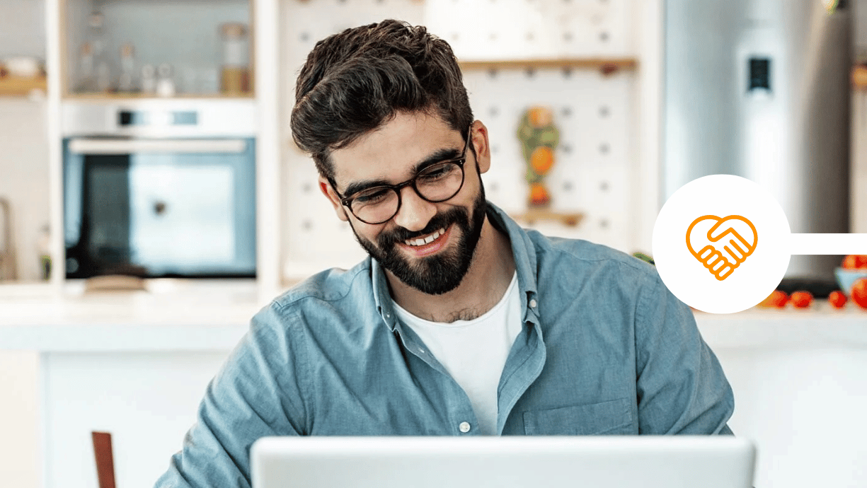 Man discussing mental health with team mate over video call