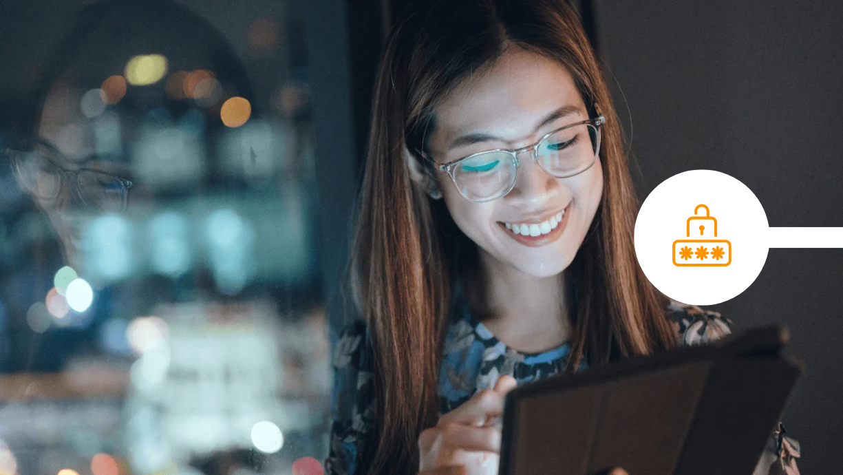 Secure email user smiling and monitoring analytics