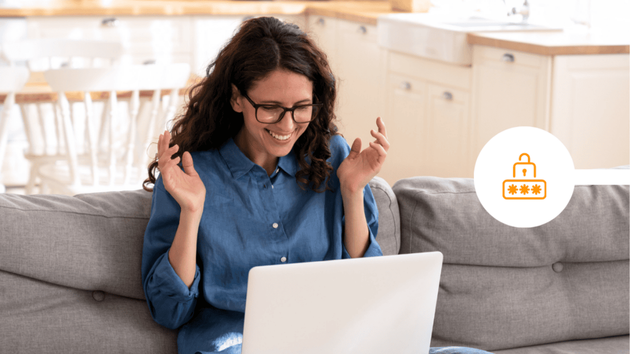 Woman getting into her account using a passkey