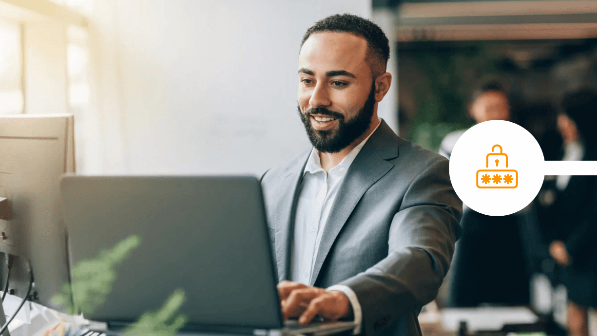 Financial services professional securing email on laptop